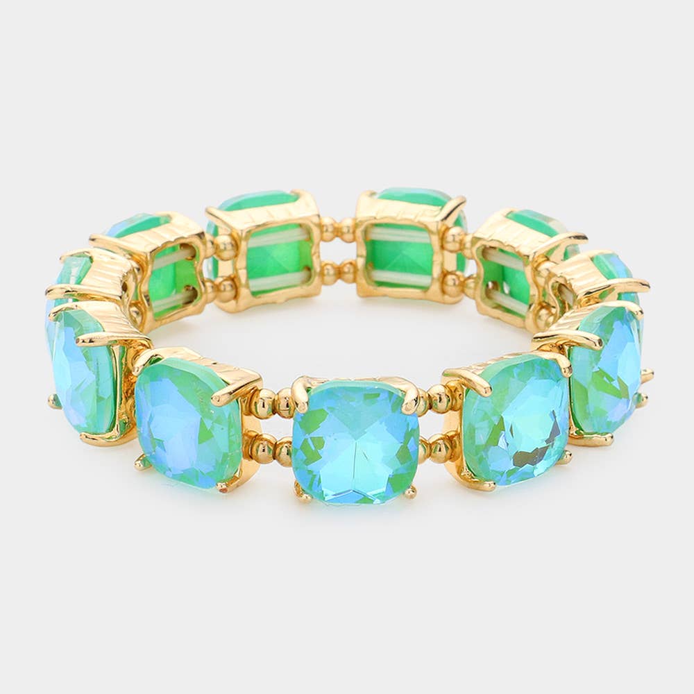 Sensibling Corp. - Cushion Square Stone Stretch Evening Bracelet: GOLD CLEAR
