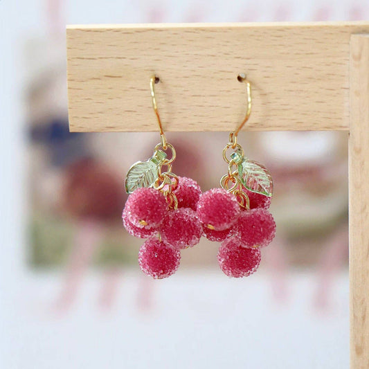 Haengseongworkshop - 18K Gold Plated 5mm Pink Chinese Bayberry Dangle Hook Earrings