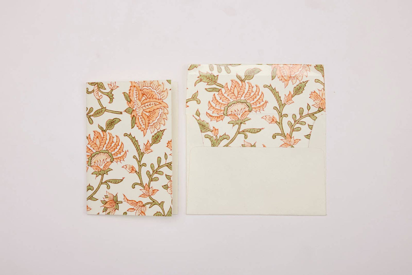 Paper Mirchi - Hand Block Printed Greeting Card - Flora Coral