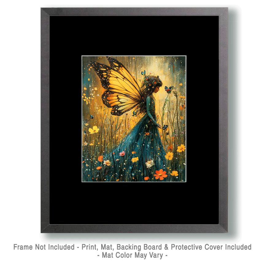Mowbi - Floral Fairy - Fairies Wall Art Prints – 8″x10″ Artwork for 11″x14″ Frame