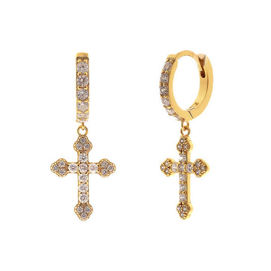 ACCITY - GEOMETRIC CROSS TRENDY FASHION HOOP EARRINGS_CWAJE1732: Gold / (OS) 2