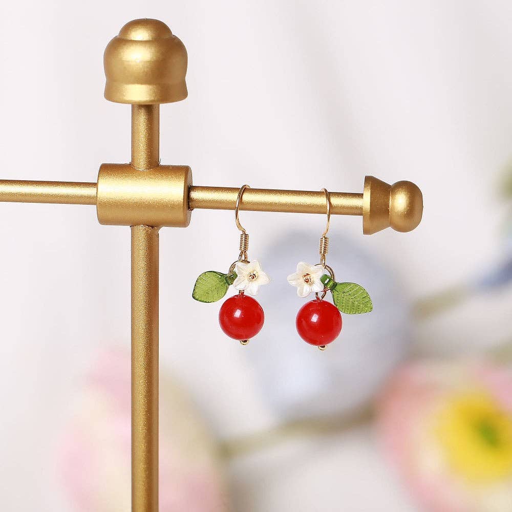 Haengseongworkshop - 18K Gold Plated S925 Silver 8mm Red Agate Earrings Dangle: Asymmetrical Dangle