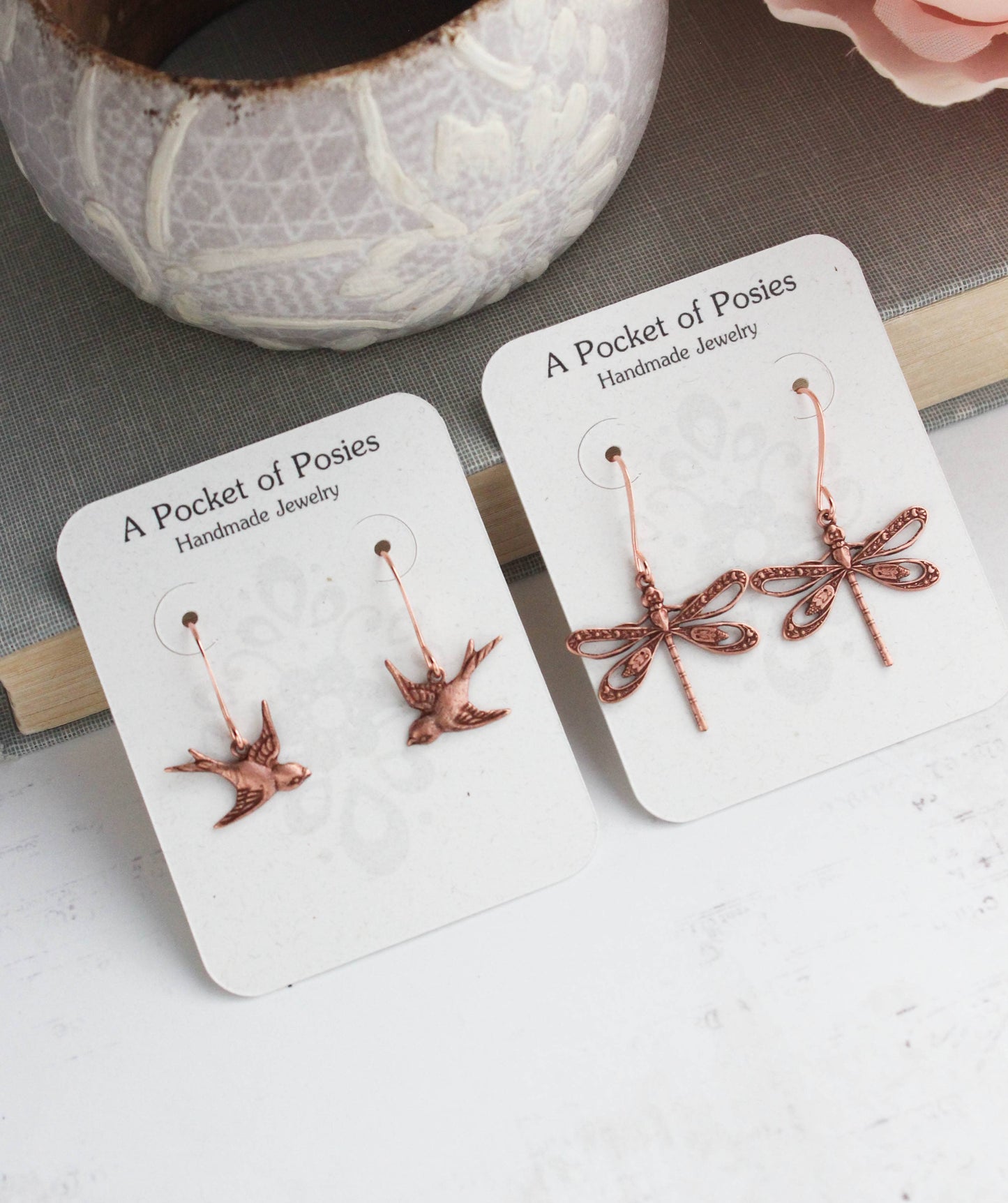 A Pocket of Posies - Fairy Earrings | Mystical Earrings | Silver Wing Earrings: Antiqued Gold Brass