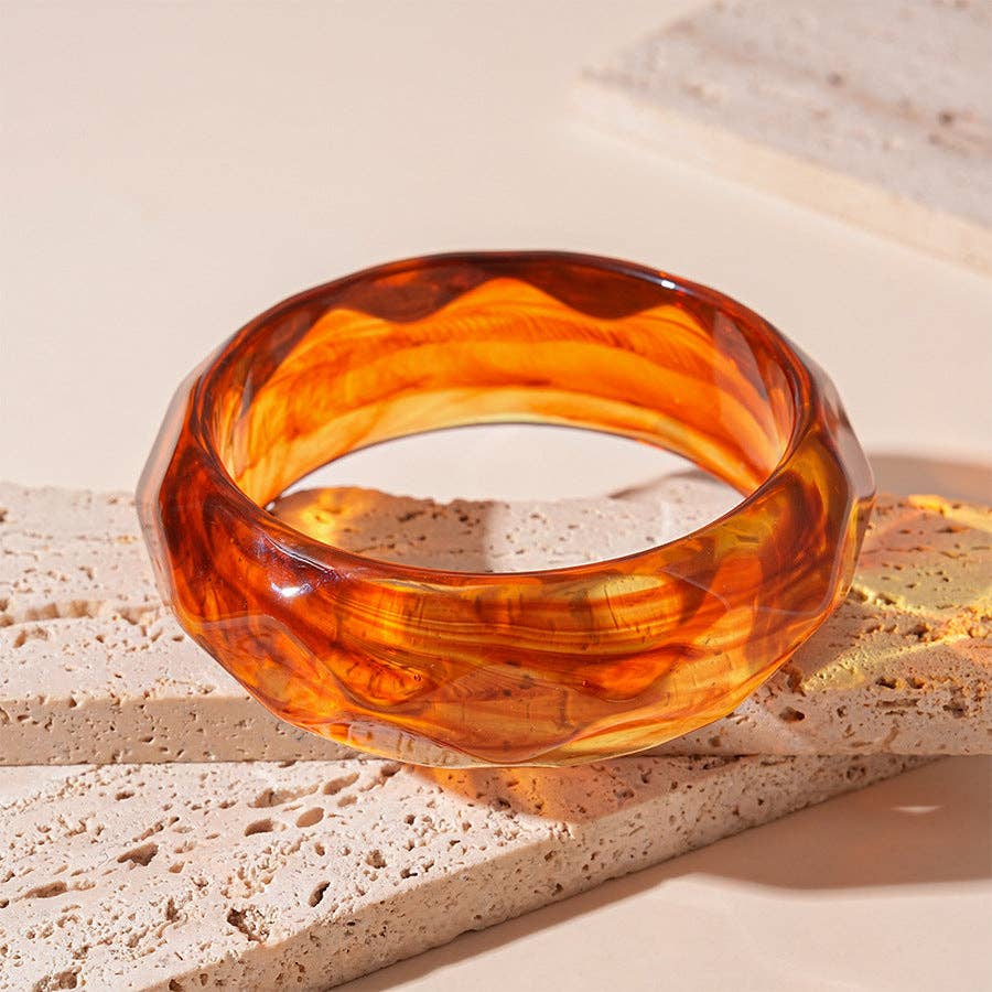 Dipped Shop - Vintage Striped Geometric Acrylic Bracelet DP25D619: Dark Coffee