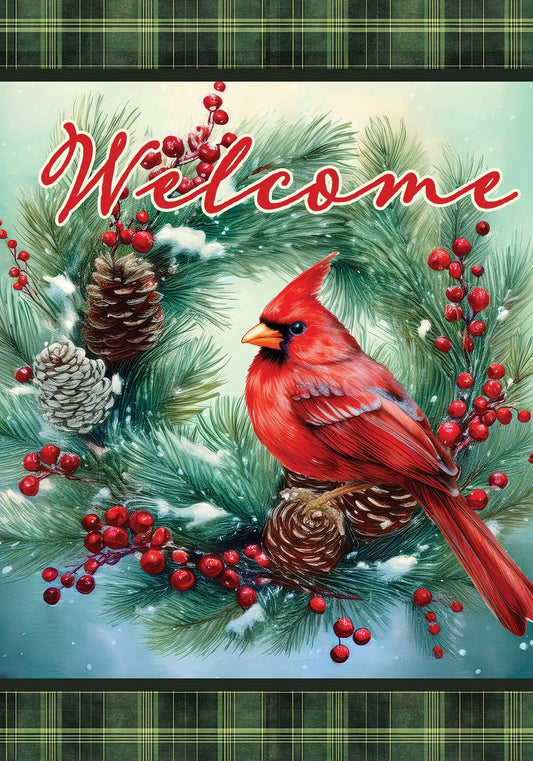 Custom Decor - Cardinal Wreath -Flag by Alice Graham - 12” x 18”