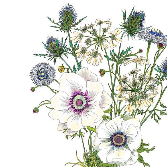 Vivid Cottage - Anemones & Thistle - card