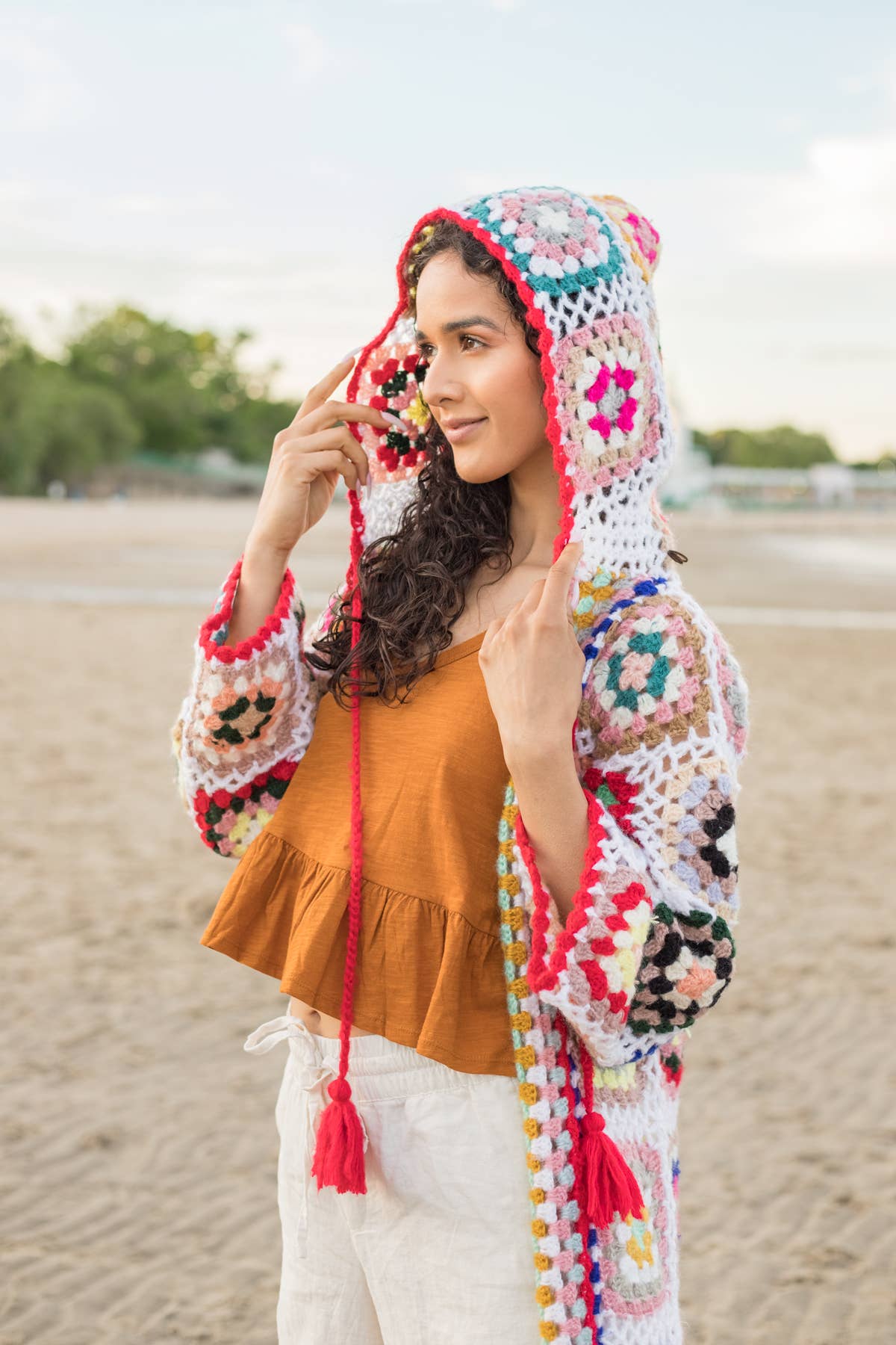 SAACHI - Hooded Granny Crochet Kimono: White