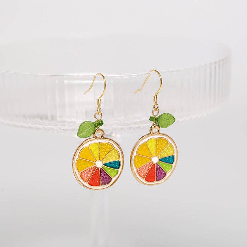 Haengseongworkshop - 18K Gold Plated S925 Dangle Lemon Fruit Enamel Charm Earrings