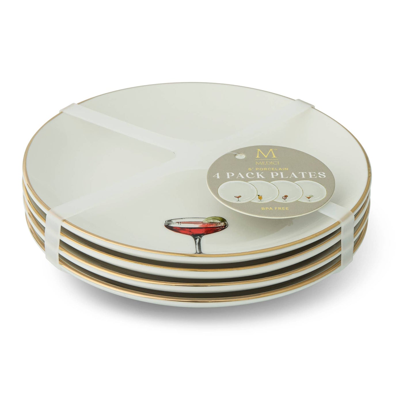 Core Home - 4pk 6" Gold Rim Plates - Fruit Cocktails