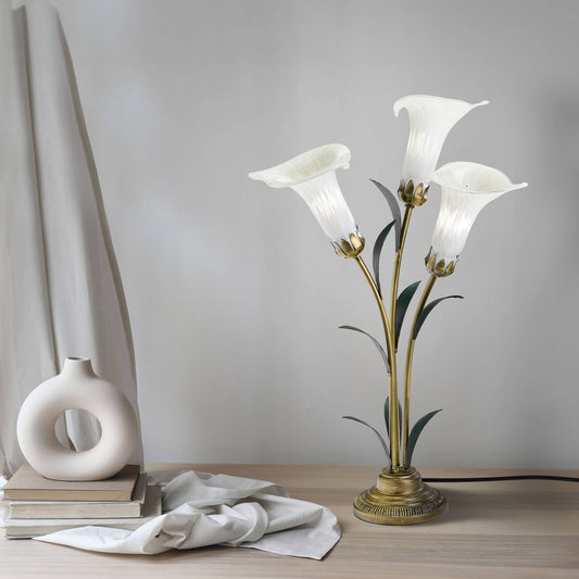 River of Goods - 23.5"H White 3 Shade Handblown Glass Calla Lily Table Lamp