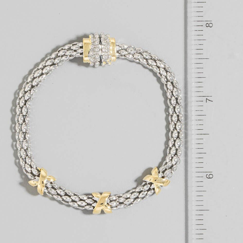 The Looks by Fame Accessories - Gold Plated Two Tone Magnetic Clasp Bracelet: T
