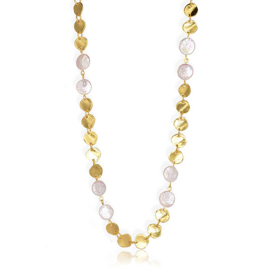 KARINE SULTAN - Mini Coin and pearls long Necklace: GOLD