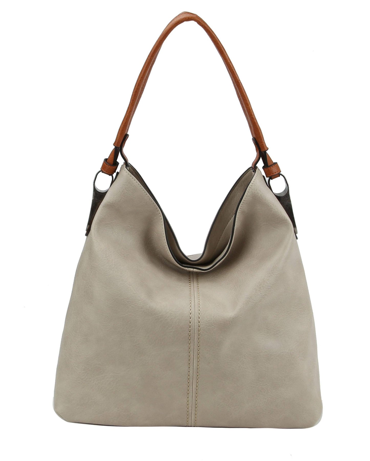 MiMi Wholesale - LHL001-2 Side Metal Accent Hobo Bag: Grey