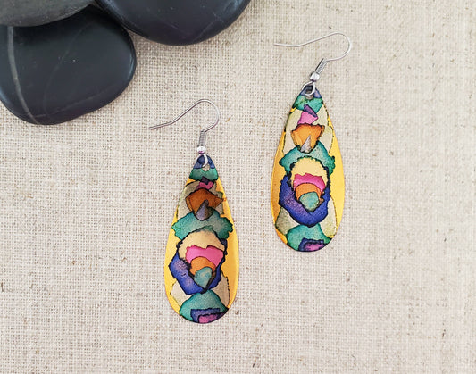 Covaly Artisan Jewelry - Alcohol Ink Medium Teardrop Earrings: Pinks