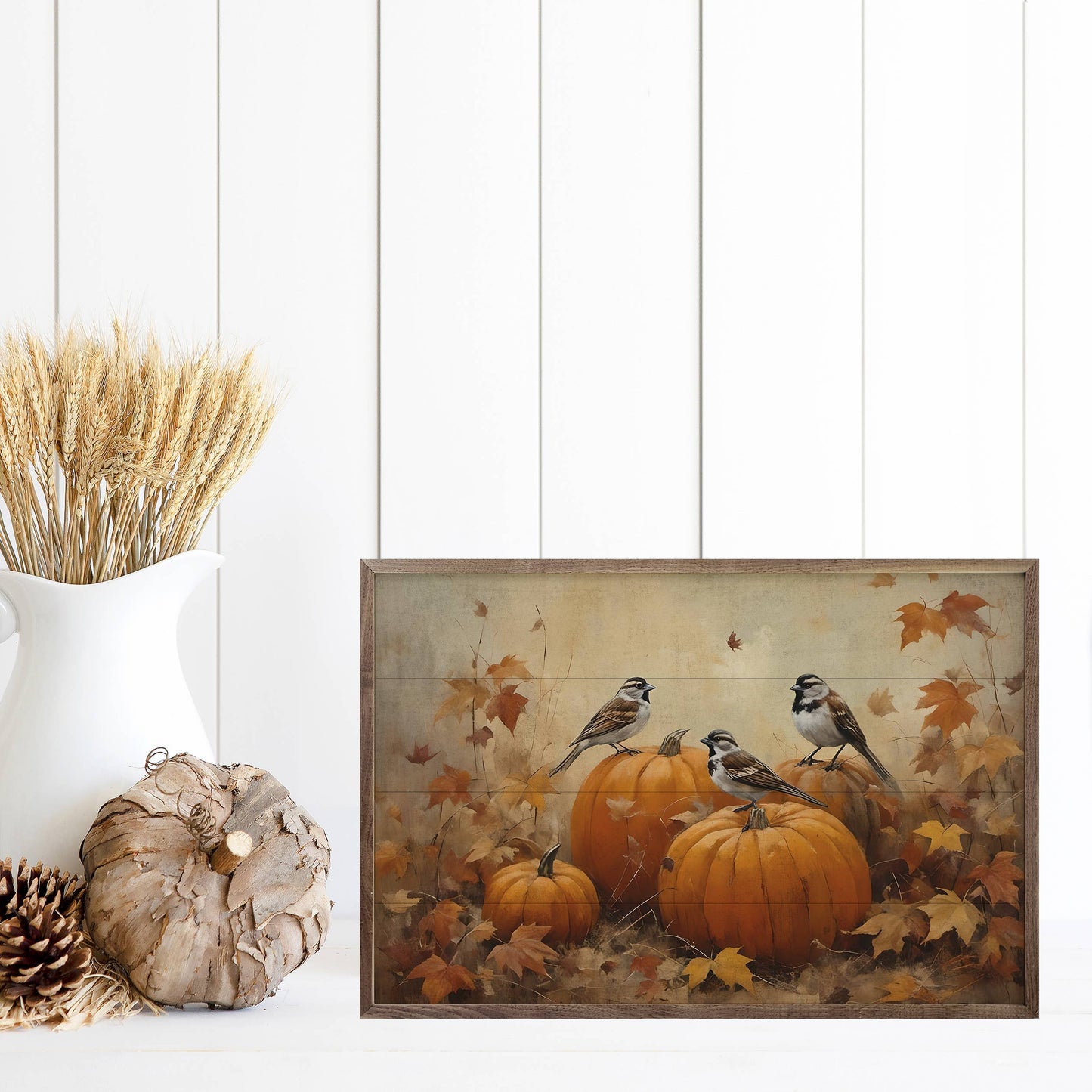 Kendrick Home - Sparrows On Pumpkins: 16 x 10 x 1.5