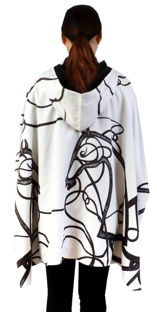 Winding River - Equestrian Black/White Reversible Rain Cape-Swirling Horse
