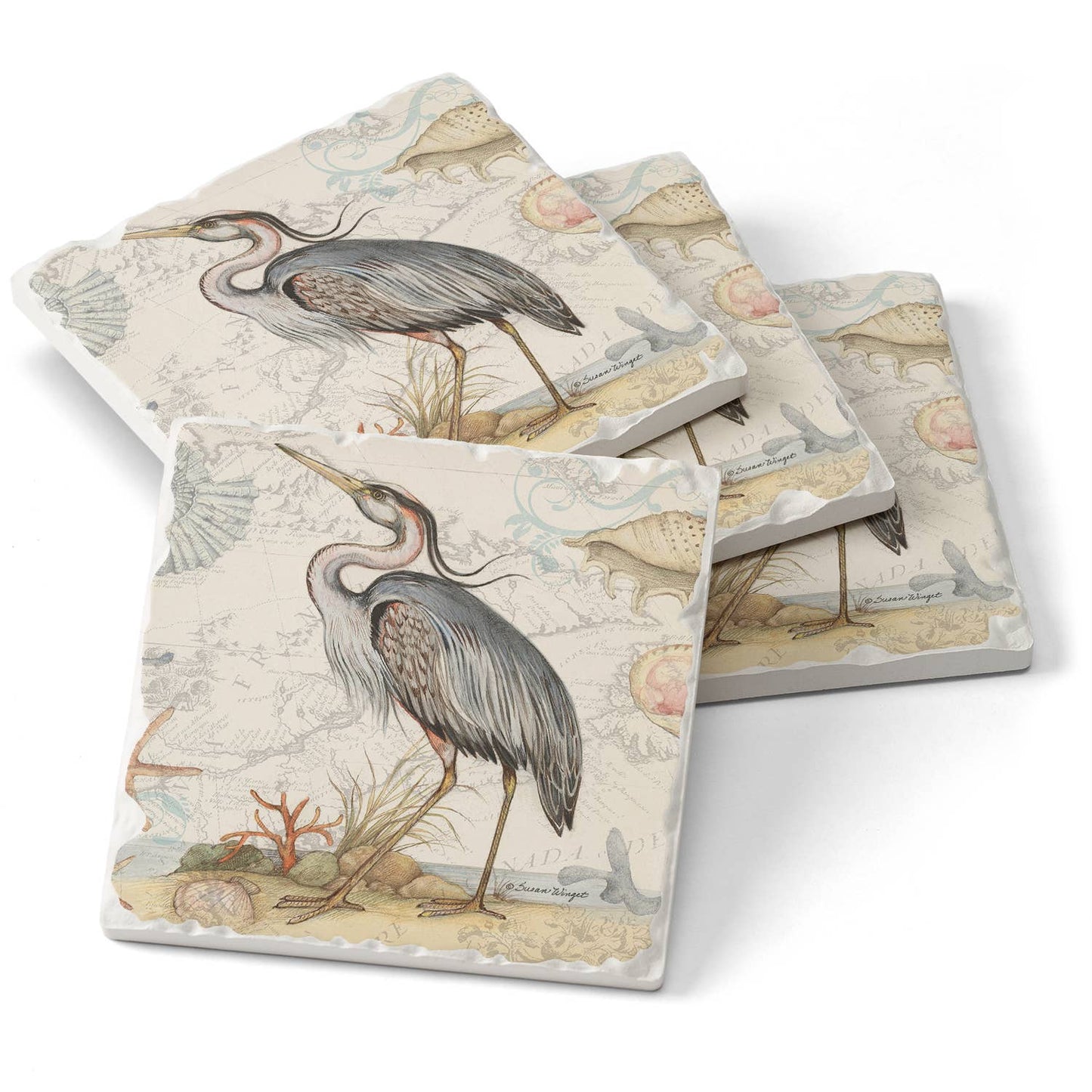 CounterArt/Highland Home/Thirstystone - Shoreline Blue Heron Absorbent Stone Tumbled Tile Coasters