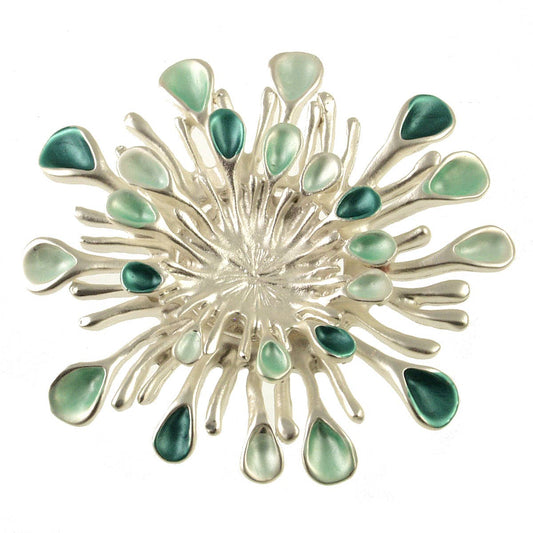 Origin Jewelry - Sunburst Magnetic Brooch in Tri-Tones: Silver Aqua