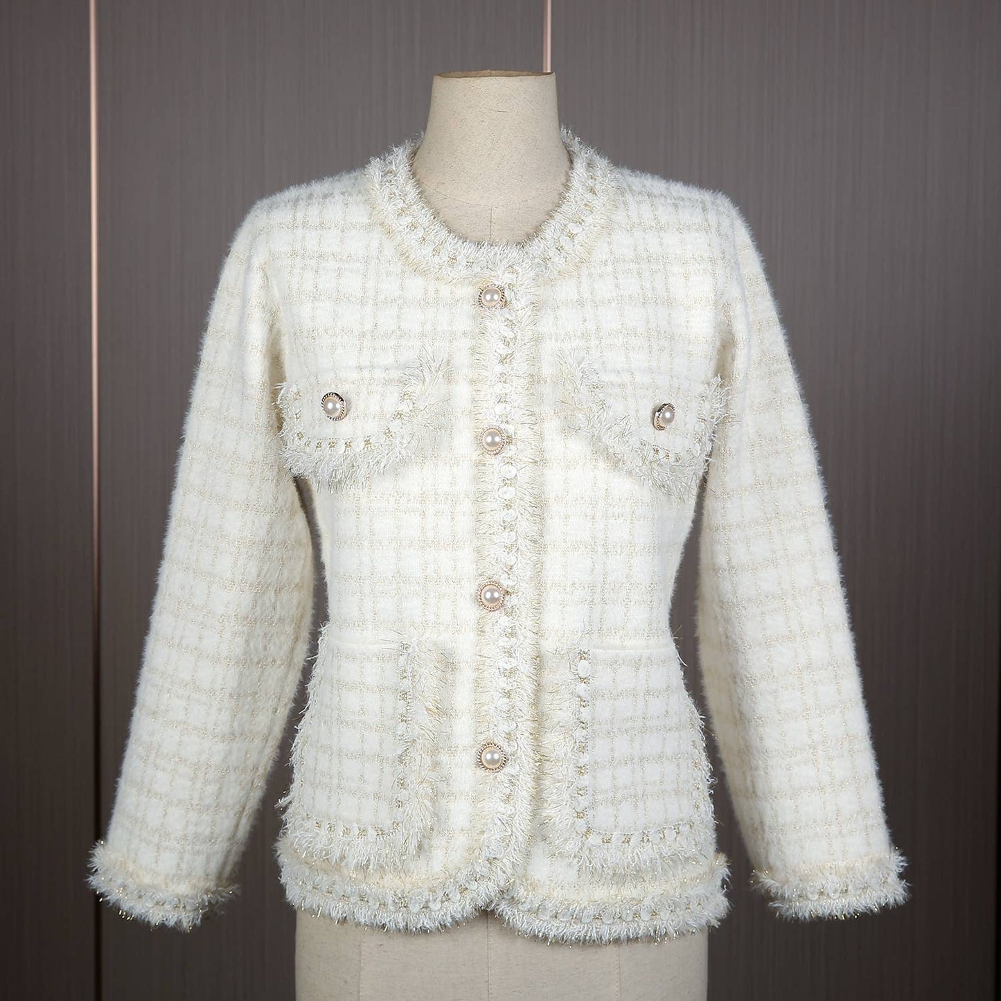 PEACH ACCESSORIES - SD187 Tweed soft cardigan: Black