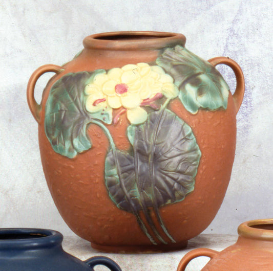 AA Importing - Roseville-Style, Geranium Pot in Blue & Brown, 9": Brown