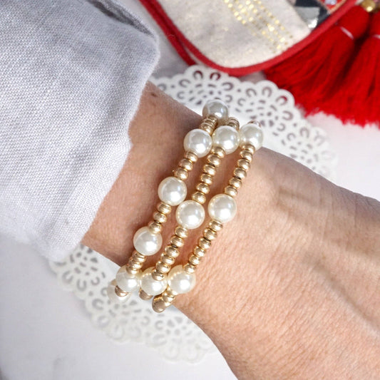 PennyLine inc - Pearls and Gold beads classic bracelets set