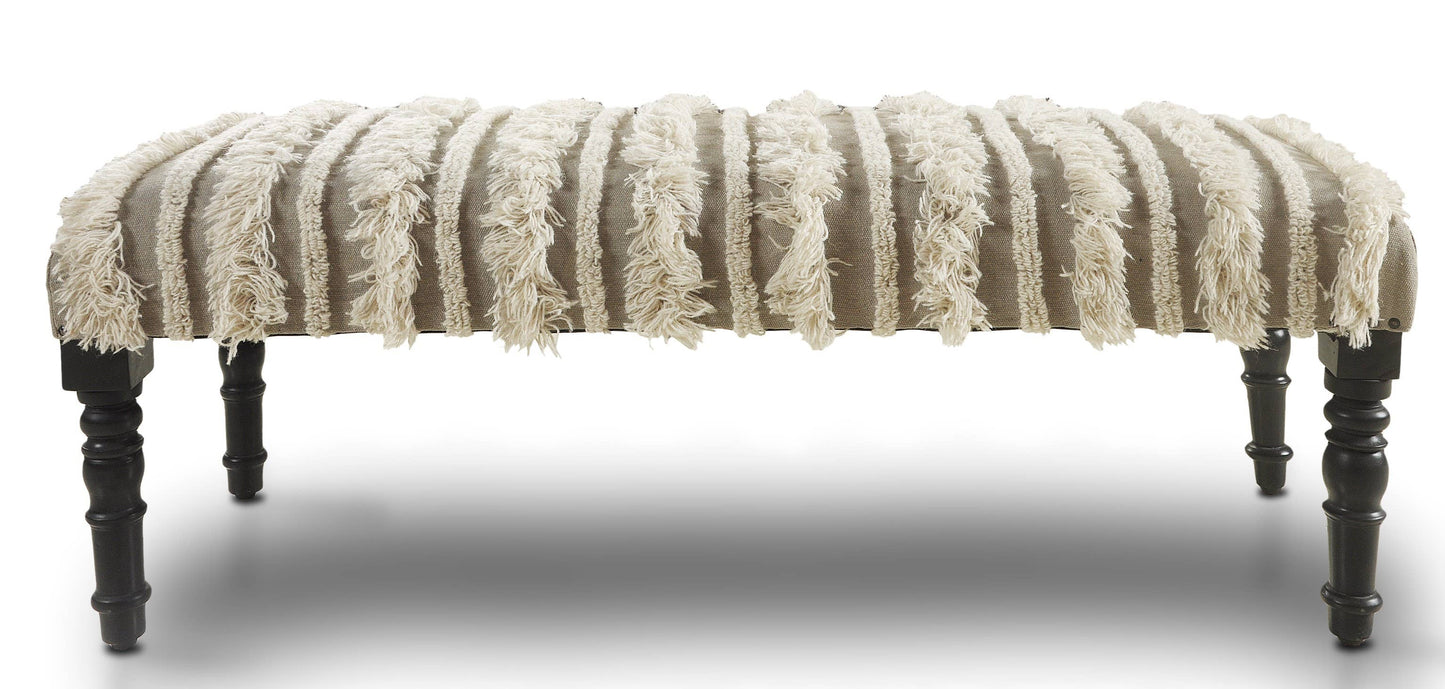 LR Home - Modern Stripped Cream Tufted Indoor Bench: Cream