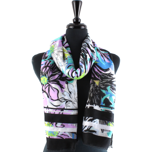 Pretty Persuasions - S23005 Magic Flowers Lightweight Scarf: Black