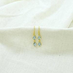 Schmuckoo Berlin - Double Drop Earring Gold Silver 925 - Blue Topaz