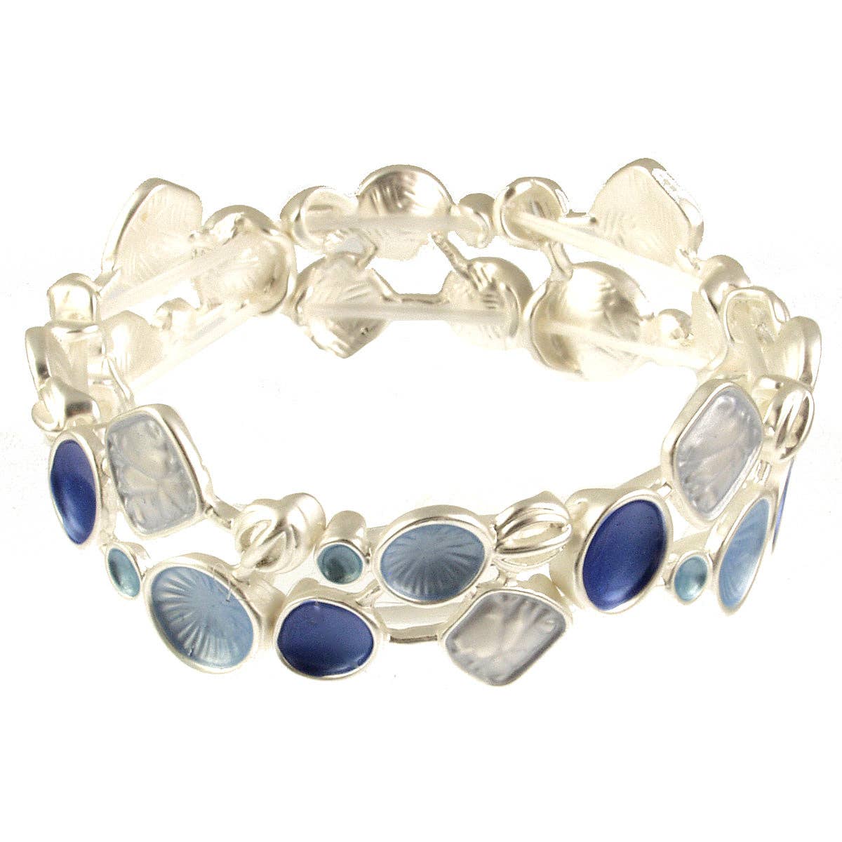 Origin Jewelry - Textured Mosaic Stretch Bracelet: Blue/Silver; Orange/Gold: Gold Orange