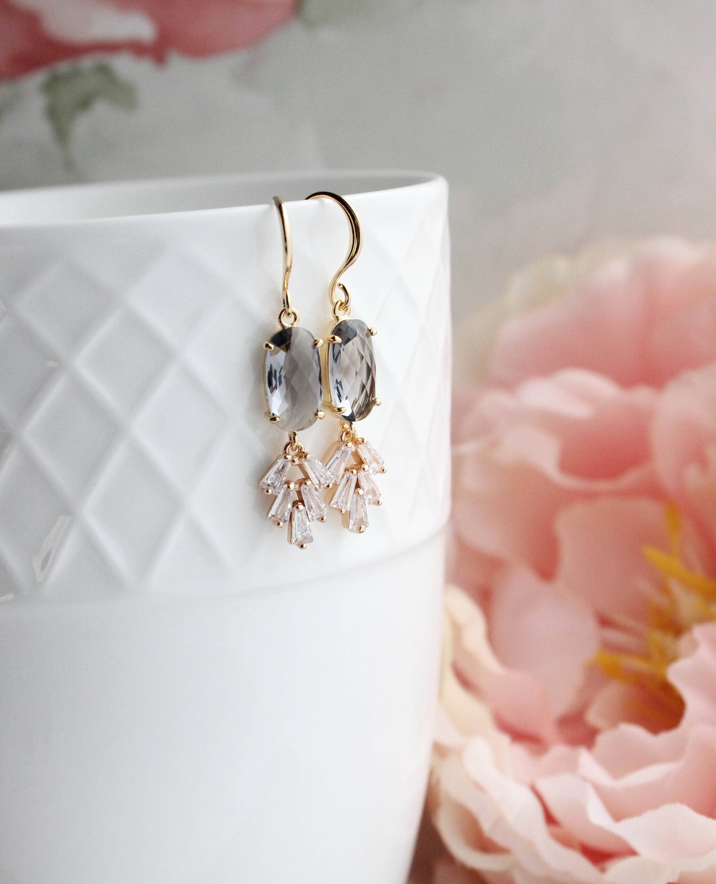 A Pocket of Posies - Art Deco Earrings | Sparkling Leaf Earrings (4 colors): Navy Blue