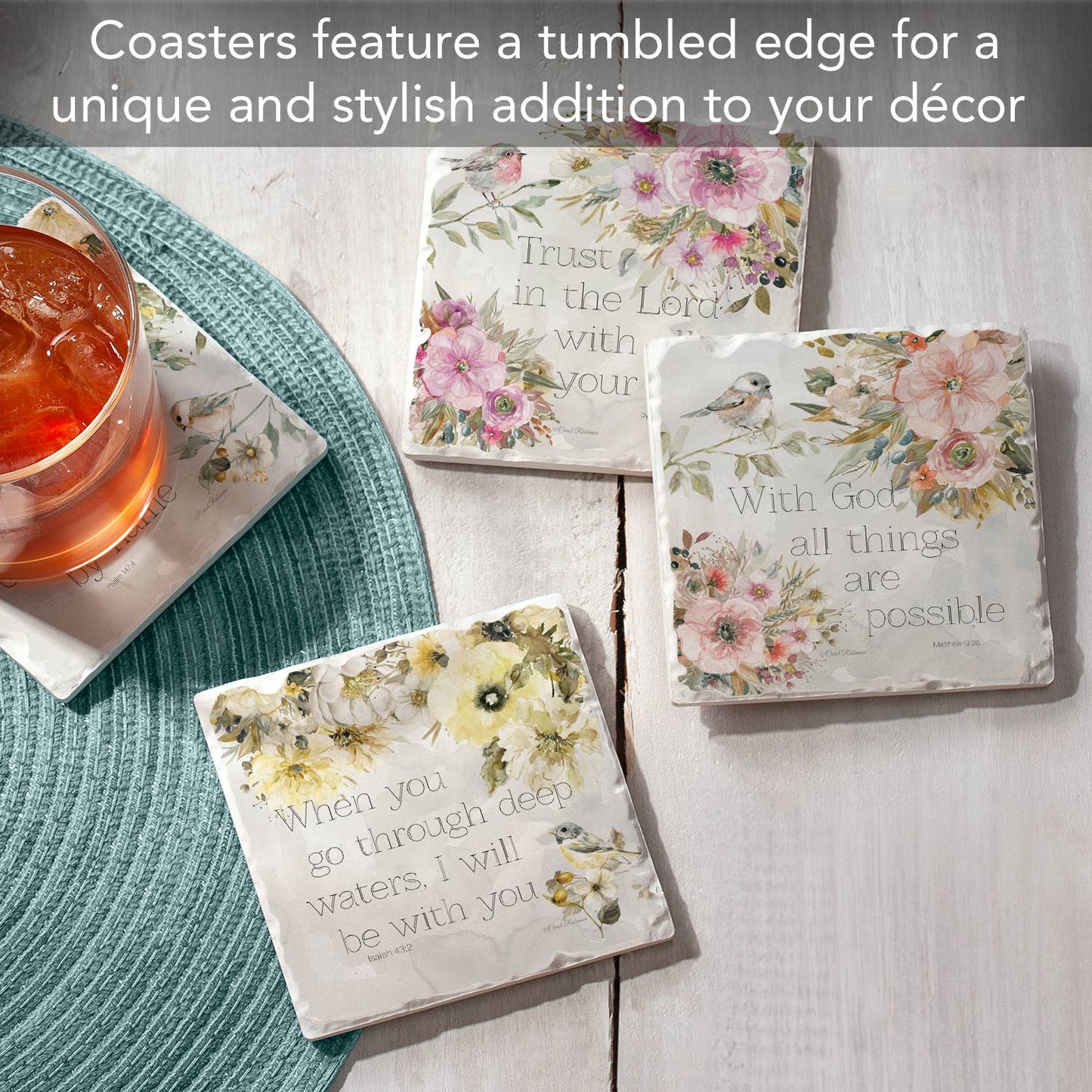 CounterArt/Highland Home/Thirstystone - Sunny Scriptures Assorted Image Tumbled Tile Coaster 4 Pack