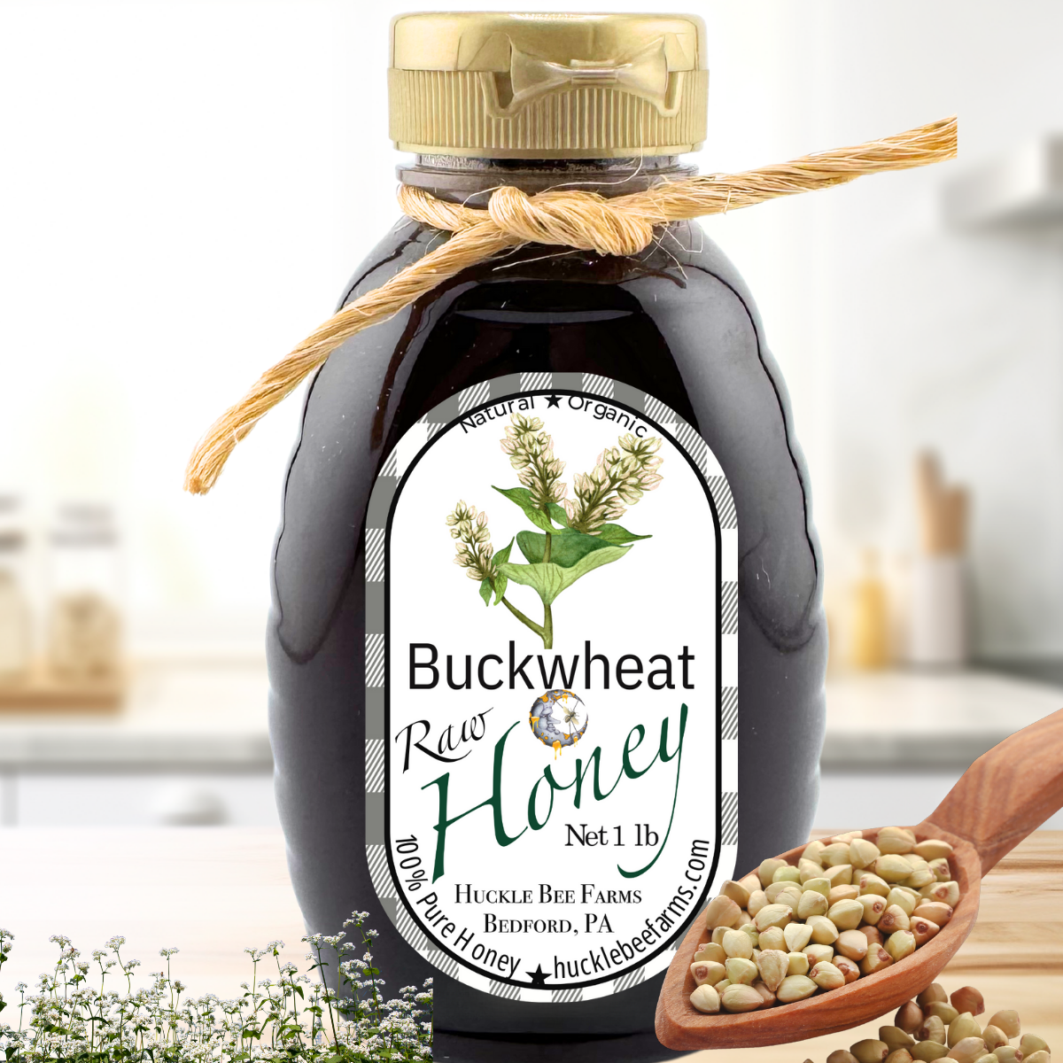 Huckle Bee Farms LLC - Raw Buckwheat Honey: 1 lb Bottle