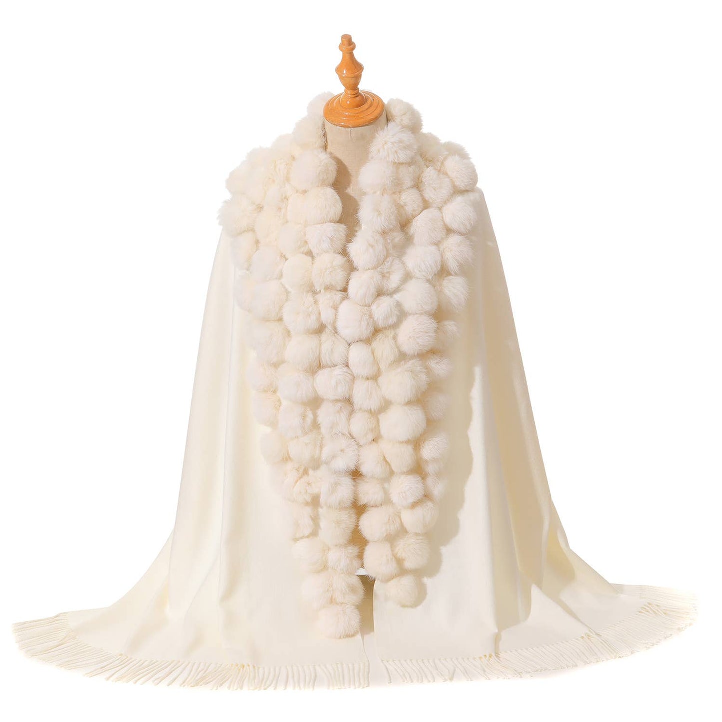 PEACH ACCESSORIES - M304 pompom fur Shawl: Baby Pink