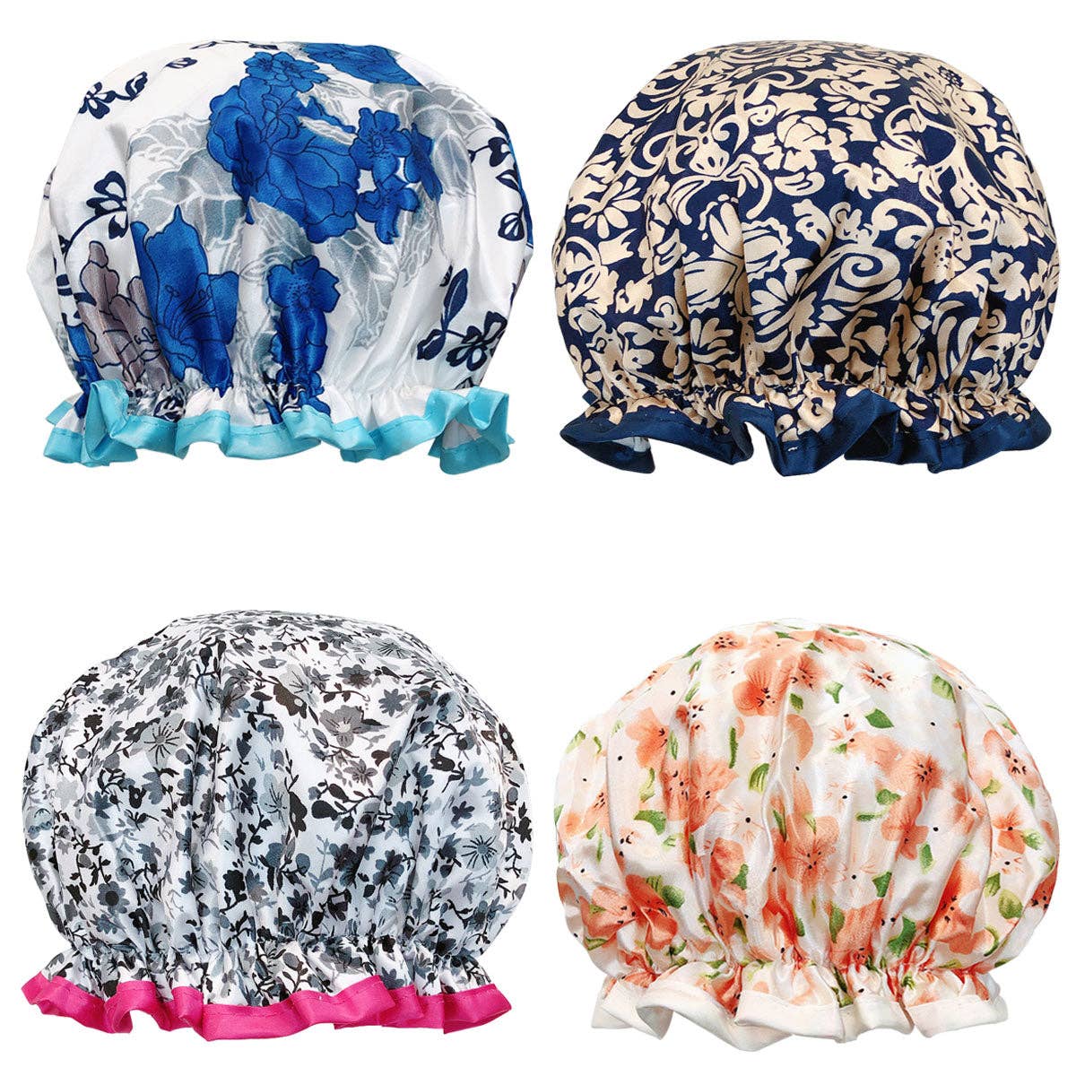 Wrapables.com - Wrapables  Double Layer Waterproof Shower Caps (Set of 4): Majestic Floral