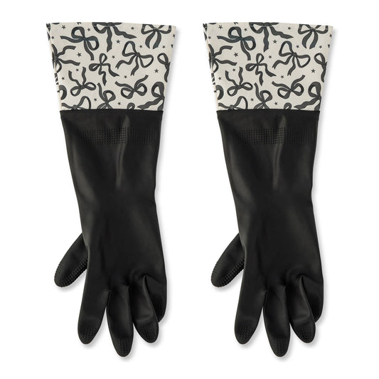 Core Home - 1 Pair Fashion Latex Dish Gloves - Black/Bows