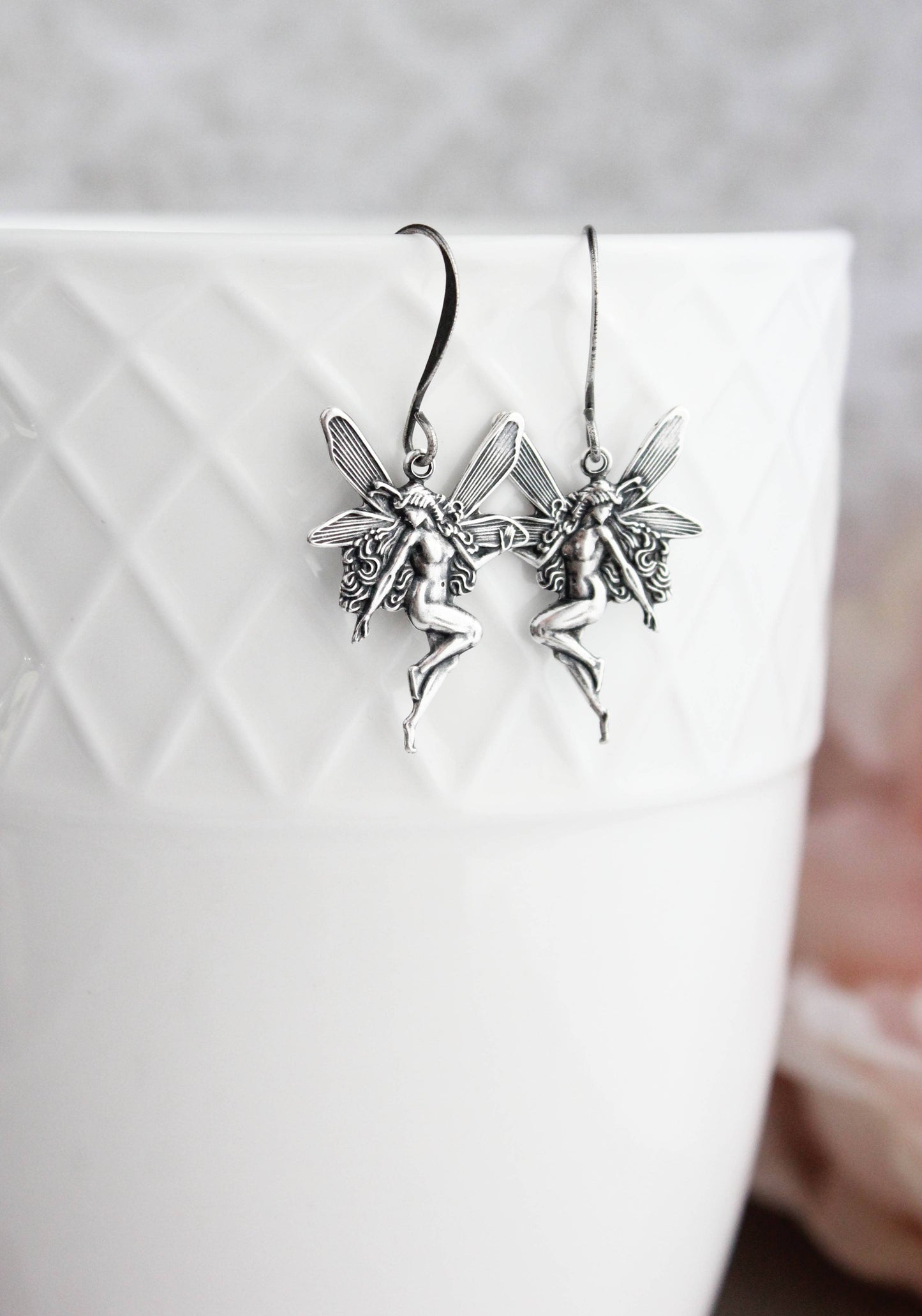 A Pocket of Posies - Fairy Earrings | Mystical Earrings | Silver Wing Earrings: Antiqued Silver