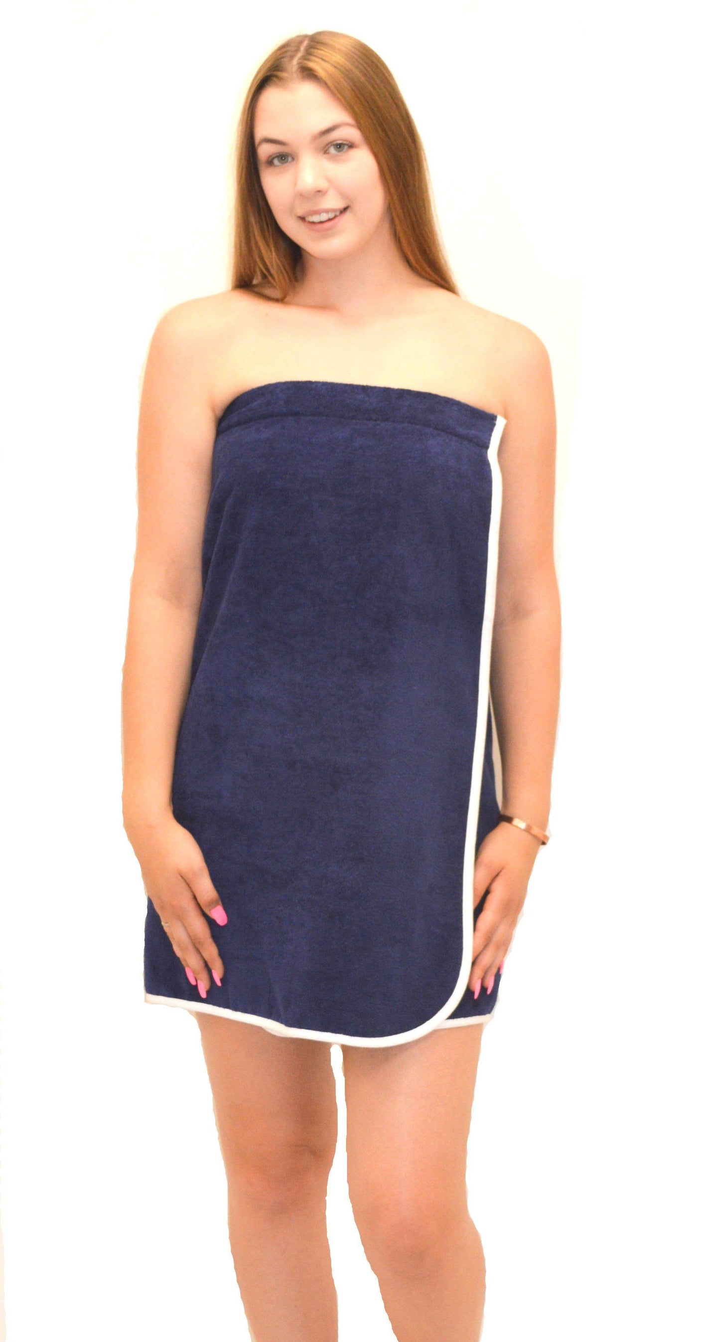 Allure Bath Fashions - Ladies Adjustable Shower Wrap - 100% Cotton: White / L/XL