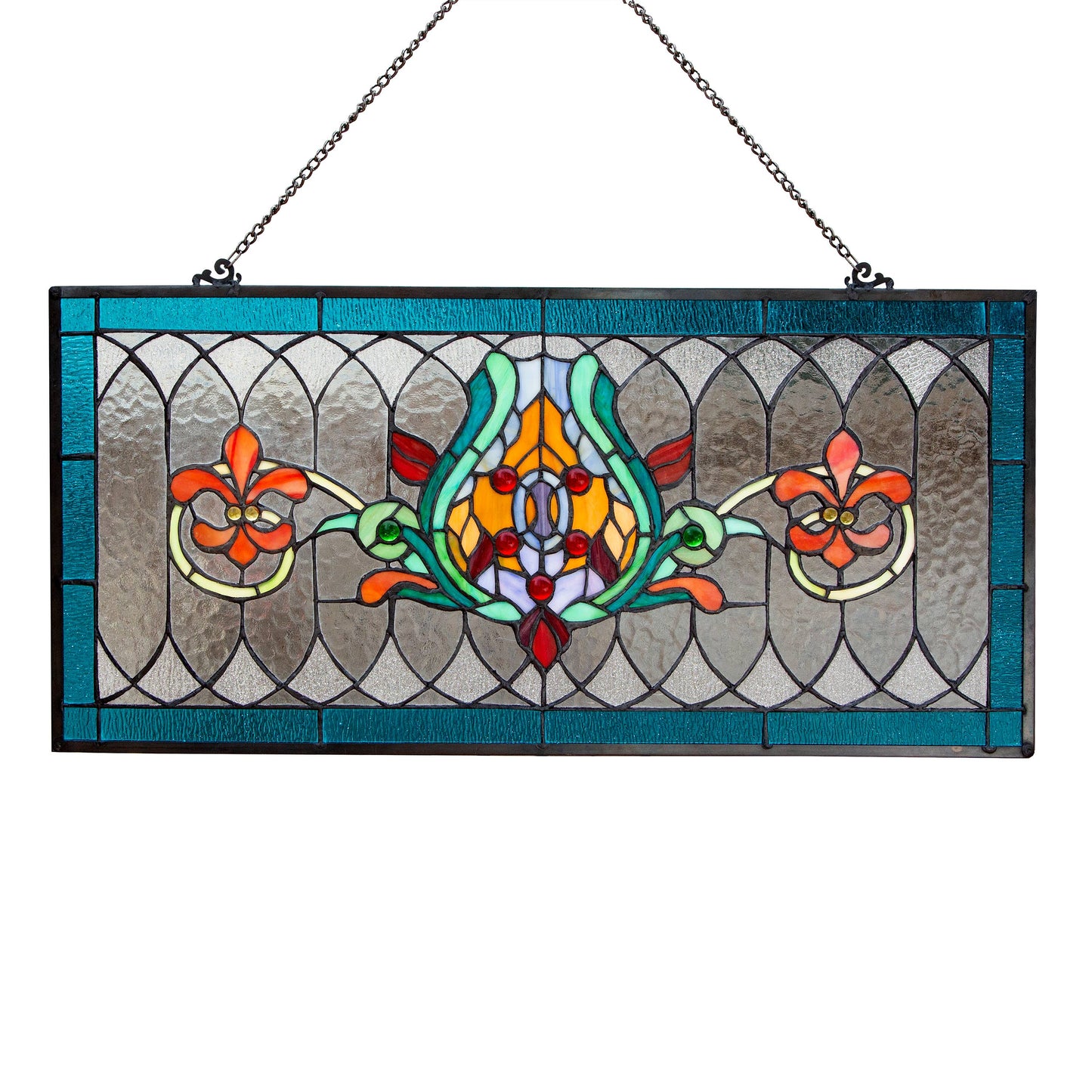 River of Goods - 30"L Oakley Blue or Amber Stained Glass Pub Window Panel: Blue