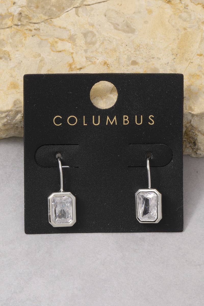 The Looks by Fame Accessories - Gold Dipped Emerald Cut Bezel Cz Wire Drop Earrings: GOLD