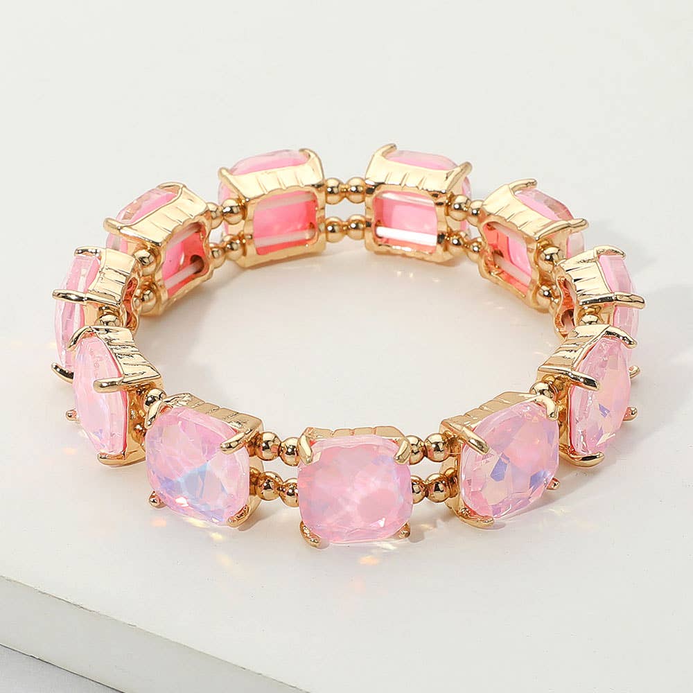 Sensibling Corp. - Cushion Square Stone Stretch Evening Bracelet: GOLD CLEAR