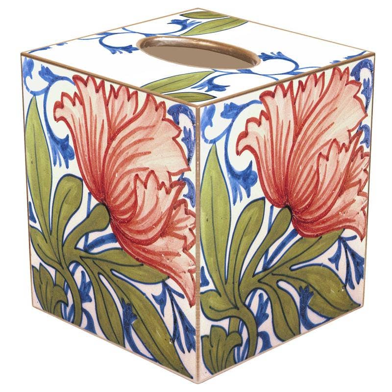 Marye-Kelley - Delft Tile Poppy Tissue Box Cover: Paper Mache