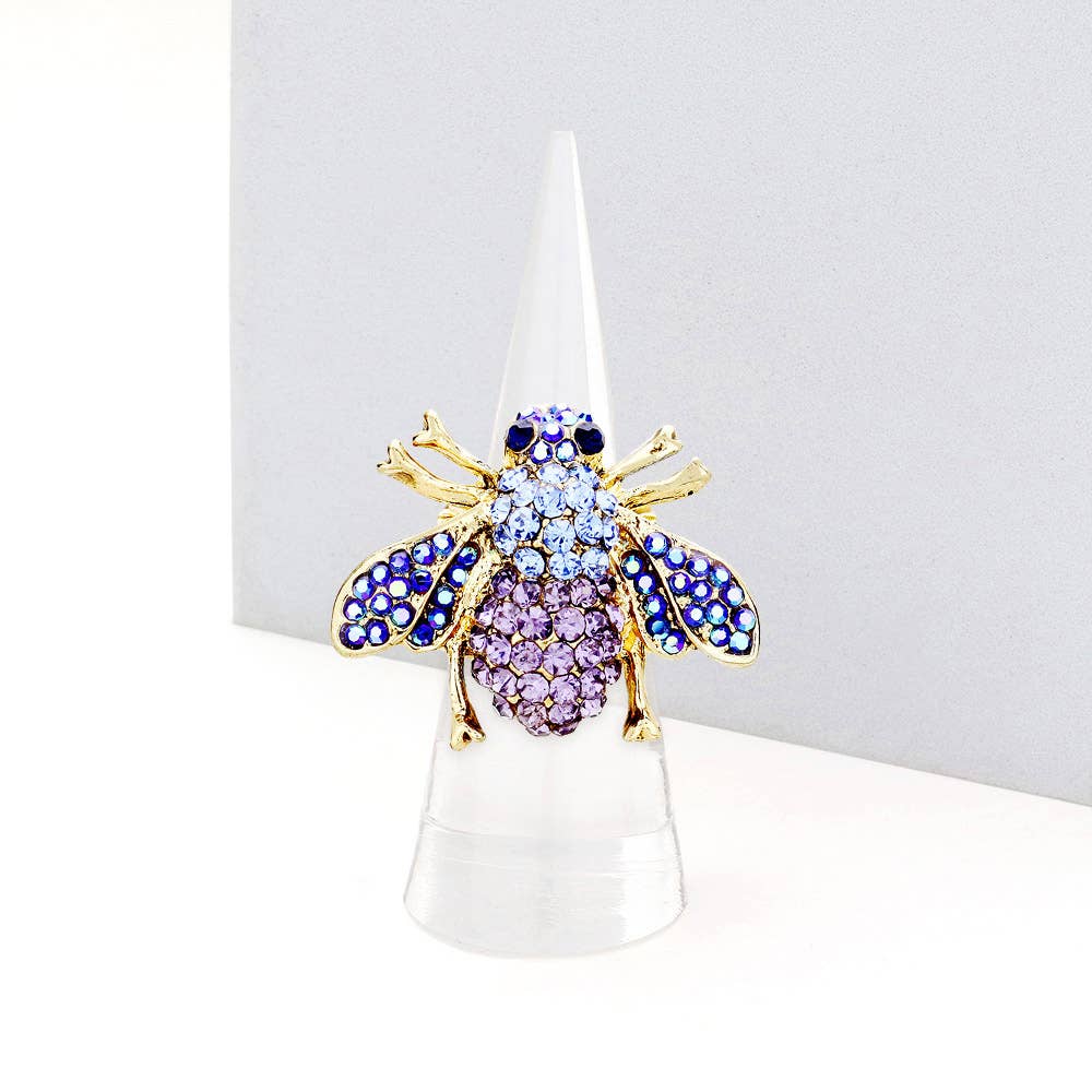 Sensibling Corp. - Crystal Honey Bee Stretch Ring: Aqua