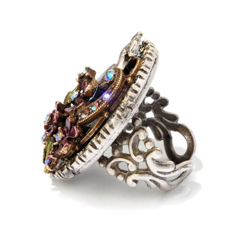 Sweet Romance Jewelry - Peacock Flourish Ring: 1.5" long, Adjustable