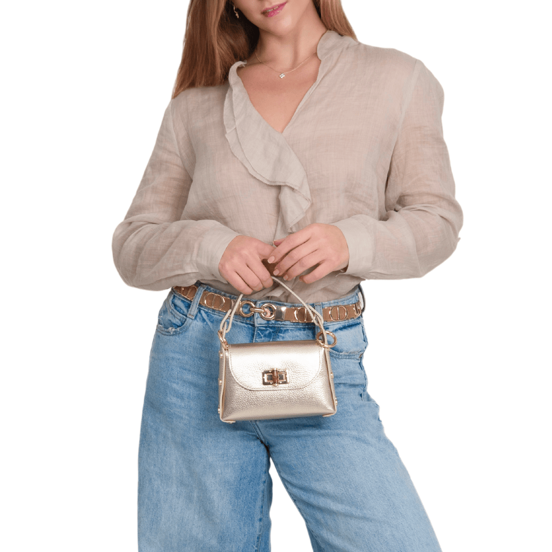 German Fuentes Handbags - GF1075 GENUINE ITALIAN LEATHER  BAMBOO CLASP, CROSSBODY BAG: PEWTER