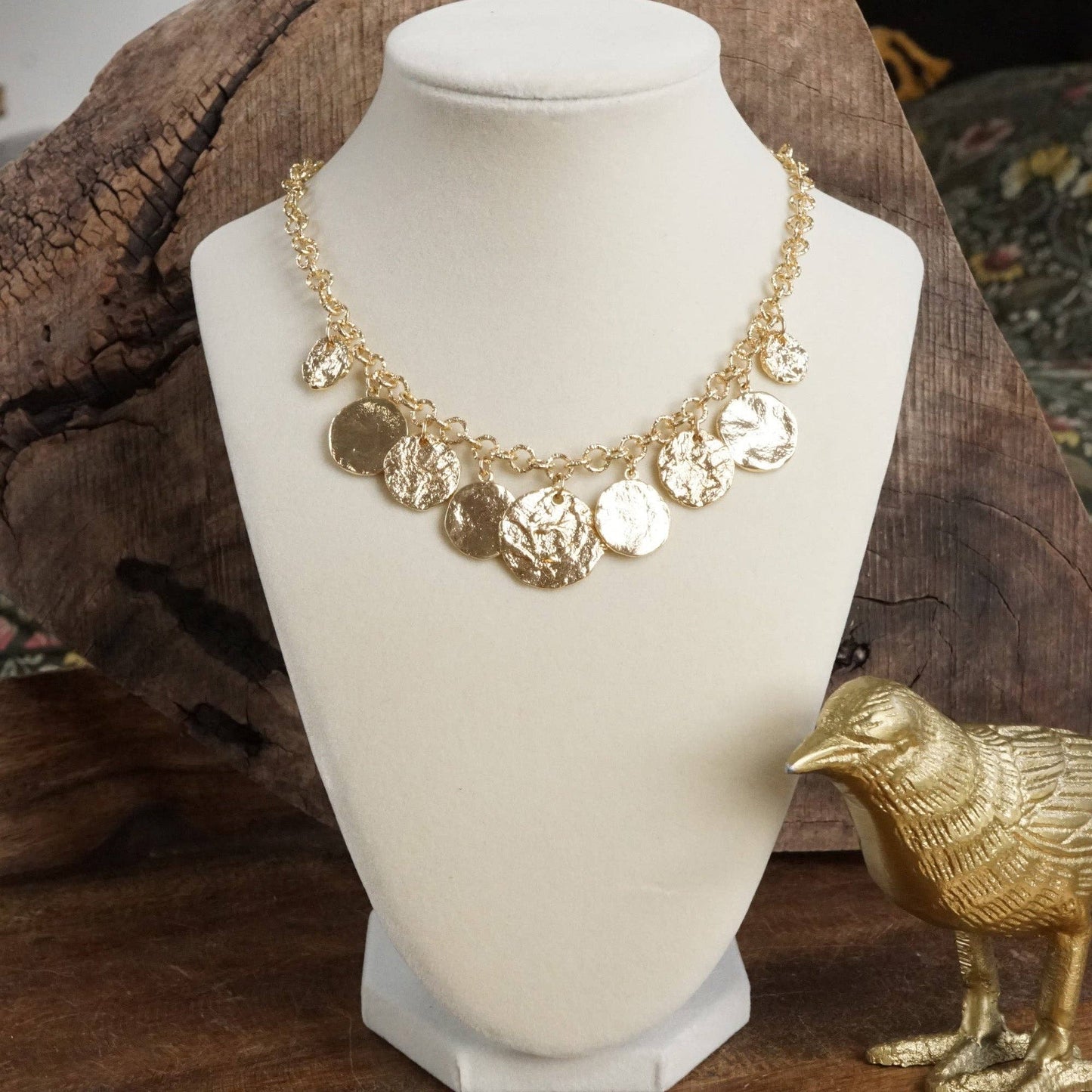 PennyLine inc - Textured Coins Statement Necklace – Gold Tone