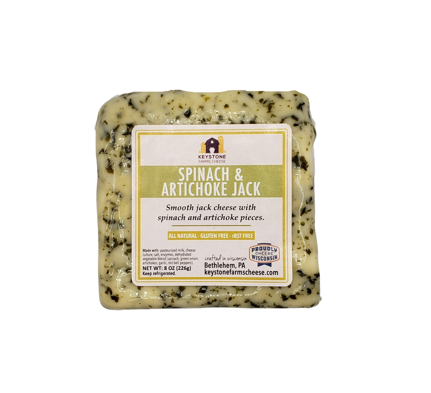 Keystone Farms Cheese - Spinach and Artichoke Jack: 8oz.