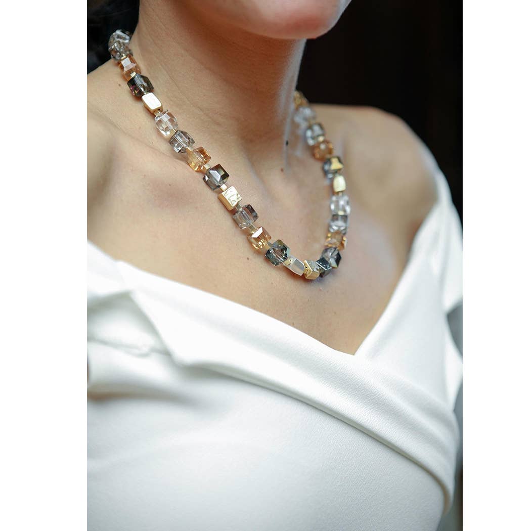 SAACHI - Faceted Glass Bead and Stone Necklace: Navy