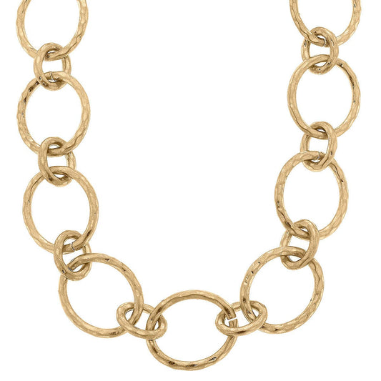 Canvas Style - Bliss Hammered Chain Link Statement Necklace in Worn Gold