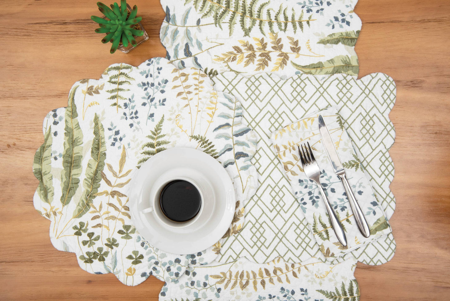 C&F Home - Cecil Quilted Reversible Botanical Fern Table Runner