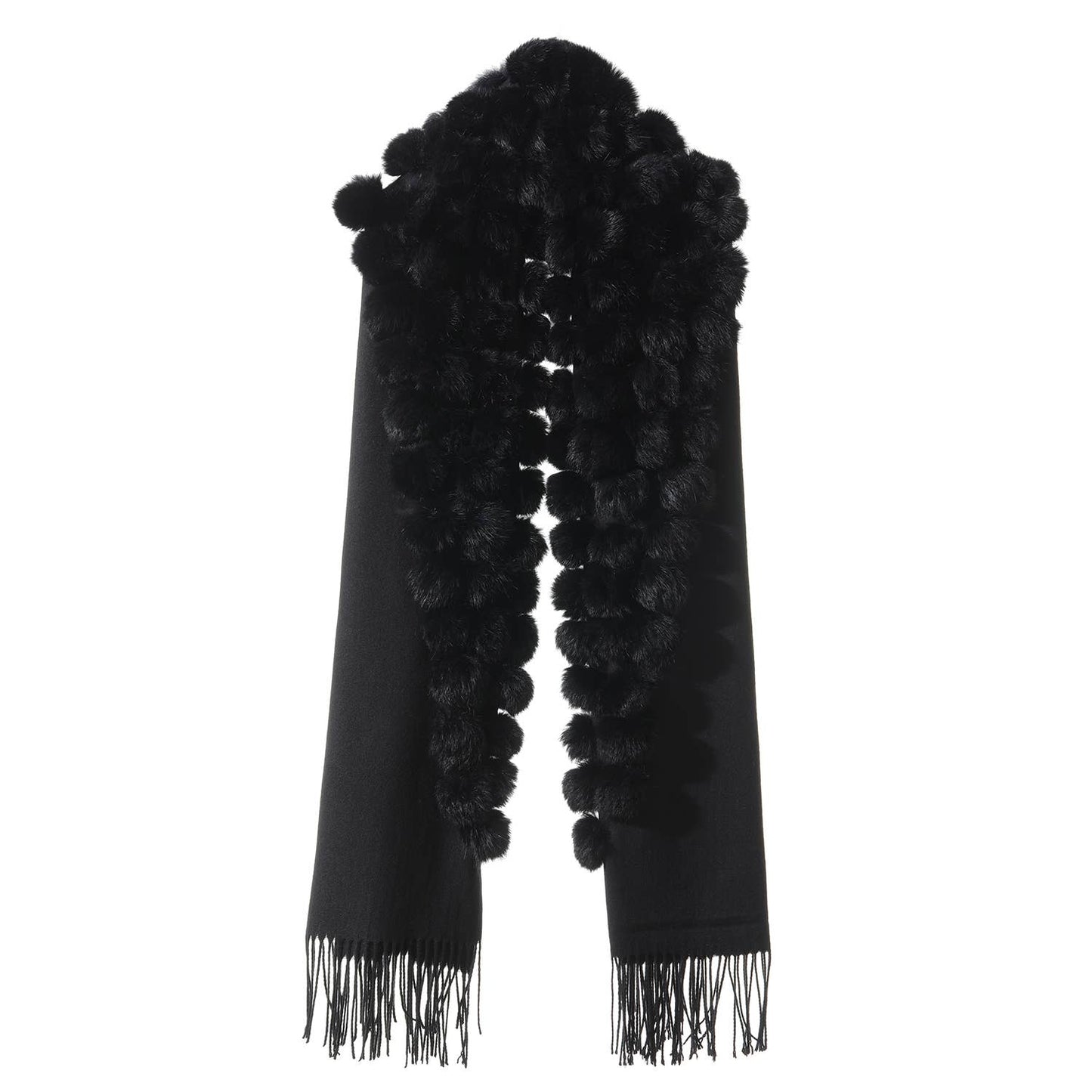 PEACH ACCESSORIES - M304 pompom fur Shawl: Dark Grey